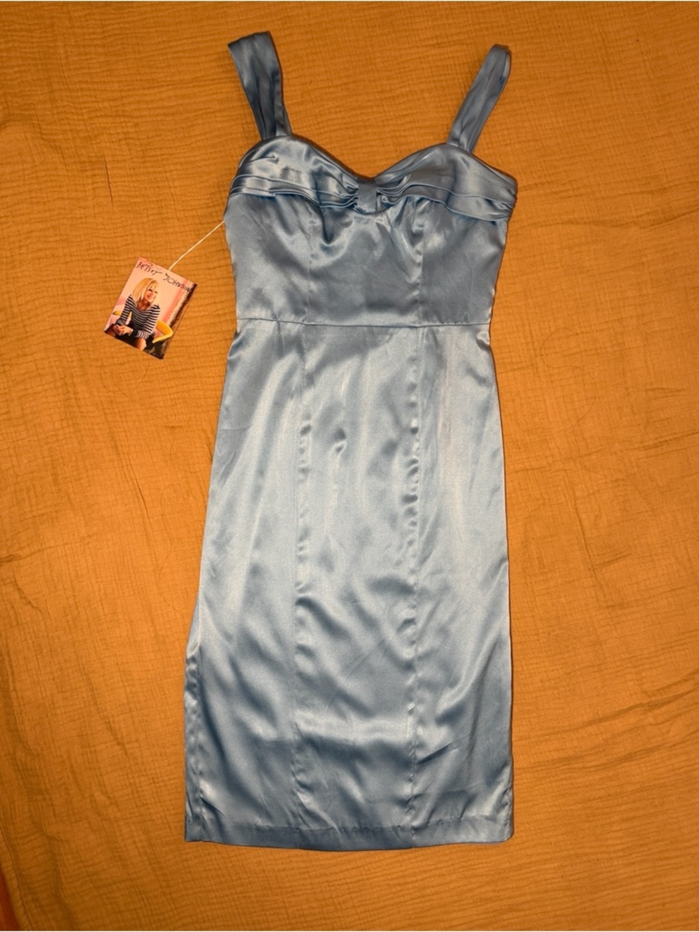 Sky Blue Vintage Silk Y2K Betsey Johnson NWT Dress with Sweetheart Neckline